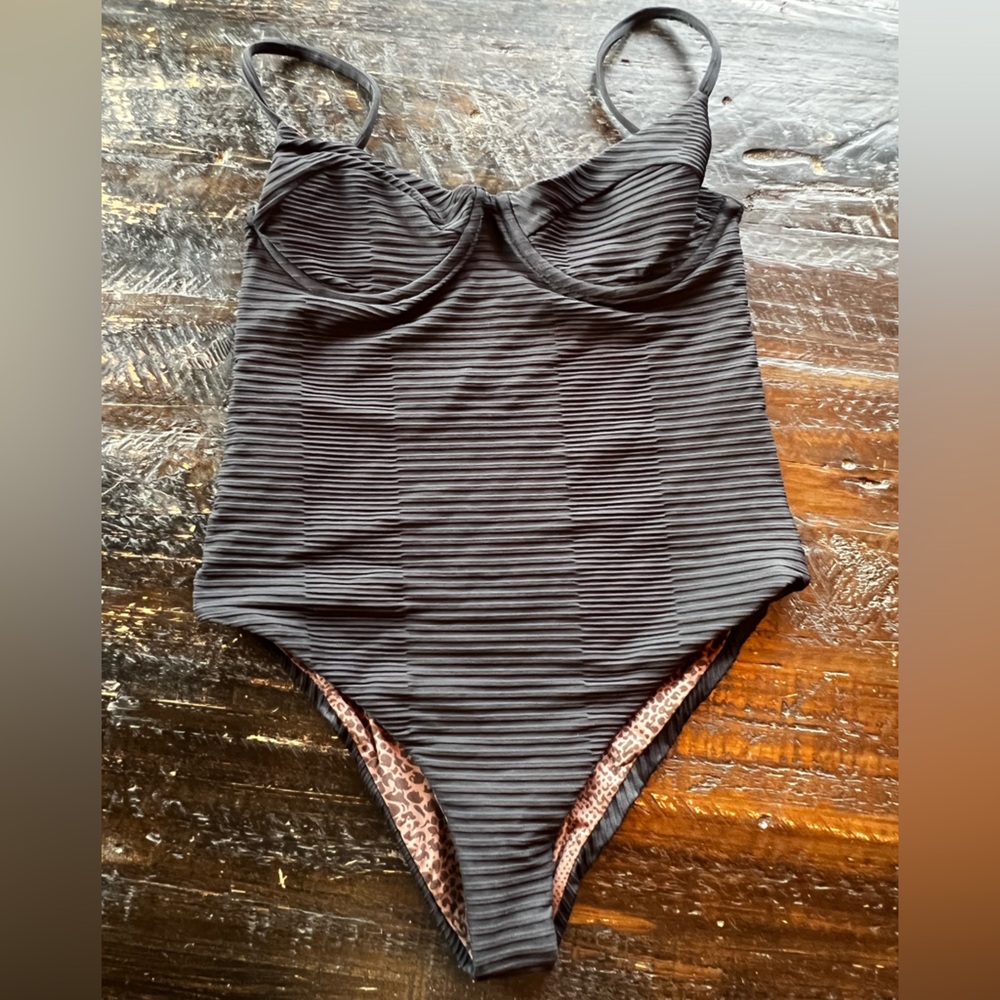 Acacia Swim Suki Full Piece Dual Ribbed Black Sz S